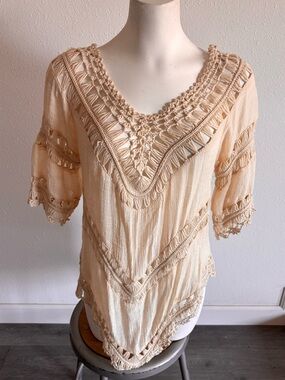 Debut Boho Cream Crochet Knit Top